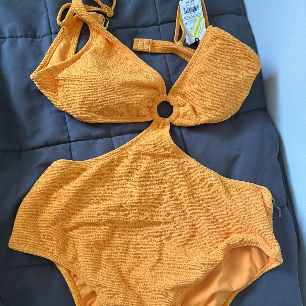 One-Piece Swimsuit - Yellow with Cutout Sides - Size 16